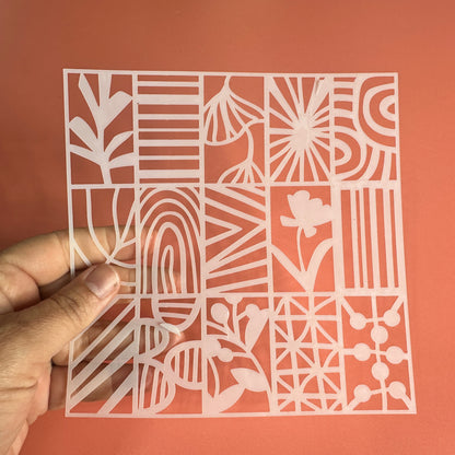 Organic Botanic Polymer Clay Stencil – 5x5 Inch Mylar Texture Sheet | 15 Hand-Drawn Patterns - Create Along 