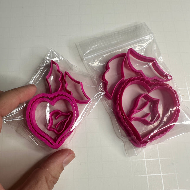 Winged Milagro Flaming Heart Polymer Clay Cutter Set – 5 Piece Set | Stackable Hearts, Wings & Flame | 2 Sizes - Create Along 