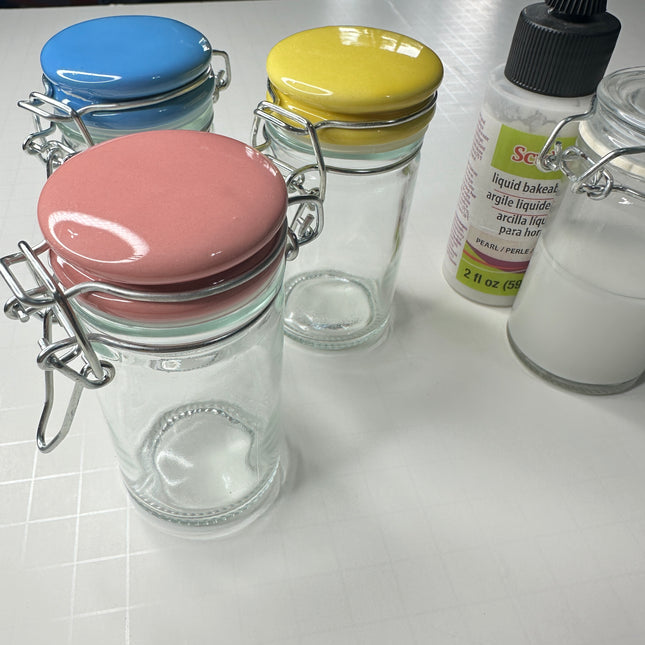 Perfect Pour Jar for Liquid Polymer Clay – 2oz Glass Jar with Lid | Choose Black, Yellow, Blue, or Pink - Create Along 