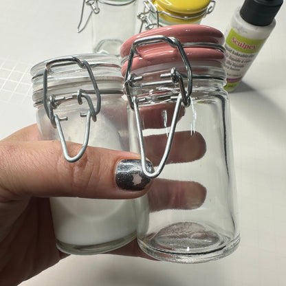 Perfect Pour Jar for Liquid Polymer Clay – 2oz Glass Jar with Lid | Choose Black, Yellow, Blue, or Pink - Create Along 