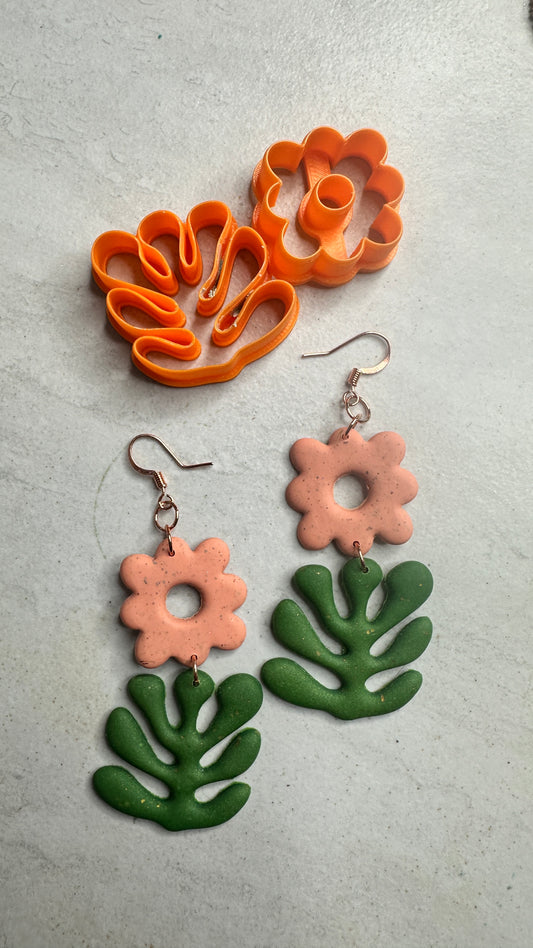 Floopy Flower Polymer Clay Cutter Set – 2-Piece Earring Cutter | Whimsical Flower + Abstract Leaf