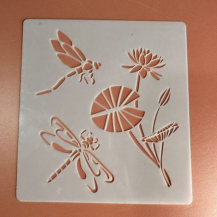 Dragonflies and Lotus Mylar crafting stencil - Create Along 