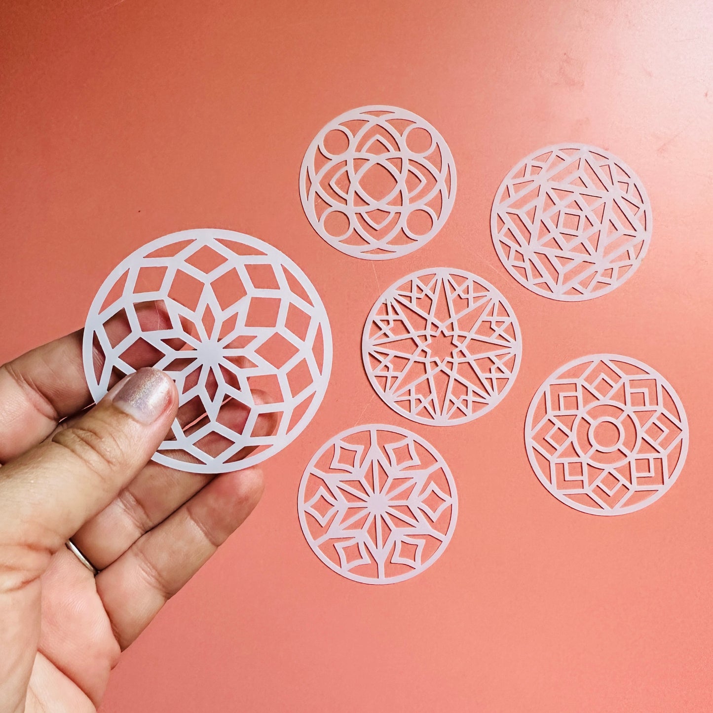 Stained Glass Mandala Stencil Set – 6 Round 2.5" Craftsman-Inspired Patterns for Polymer Clay coins, Earrings, Coasters & More