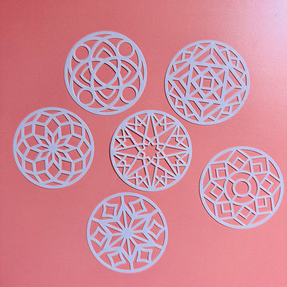 Stained Glass Mandala Stencil Set – 6 Round 2.5" Craftsman-Inspired Patterns for Polymer Clay coins, Earrings, Coasters & More - Create Along 