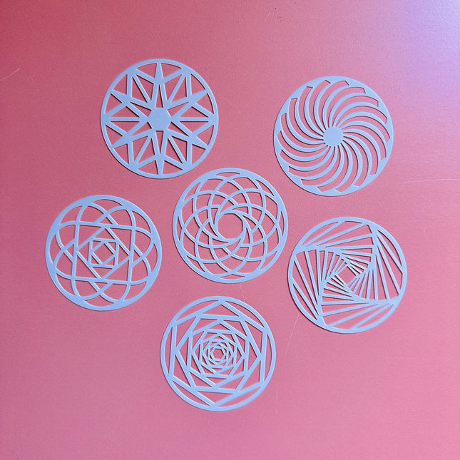 Radial Patterns Stencil Set – 6-Piece 2.5" Geometric Stencils for Earrings, Pendants, Coasters & Artist Coins - Create Along 