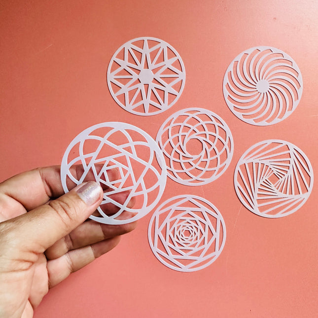 Radial Patterns Stencil Set – 6-Piece 2.5" Geometric Stencils for Earrings, Pendants, Coasters & Artist Coins - Create Along 