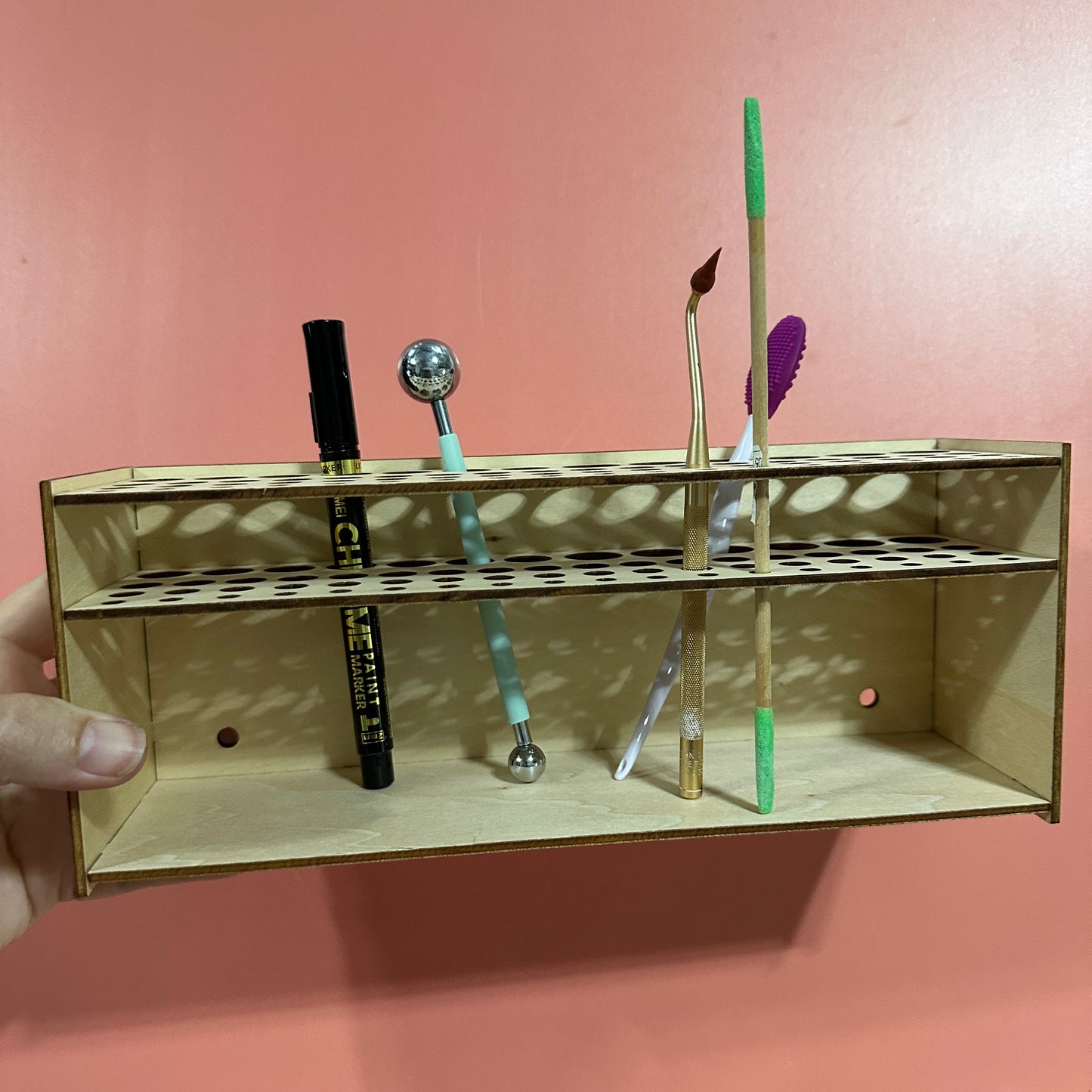 Clay Tools Organizer – 64 Slot Wood Rack for Polymer Clay & Craft Tools