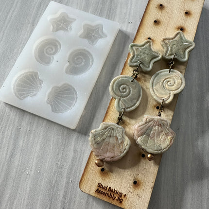 Silicone Seashells Starfish Stud beads clay earring mold - Create Along 