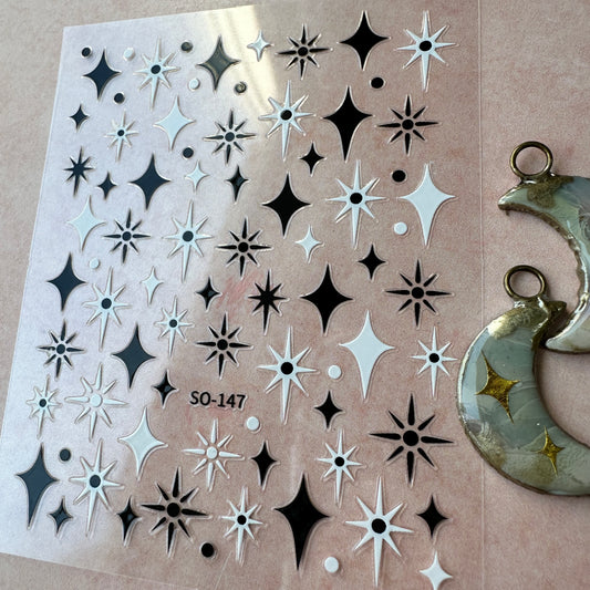 Multi Celestial Sparkle Stickers embed in resin and liquid clay - black + white