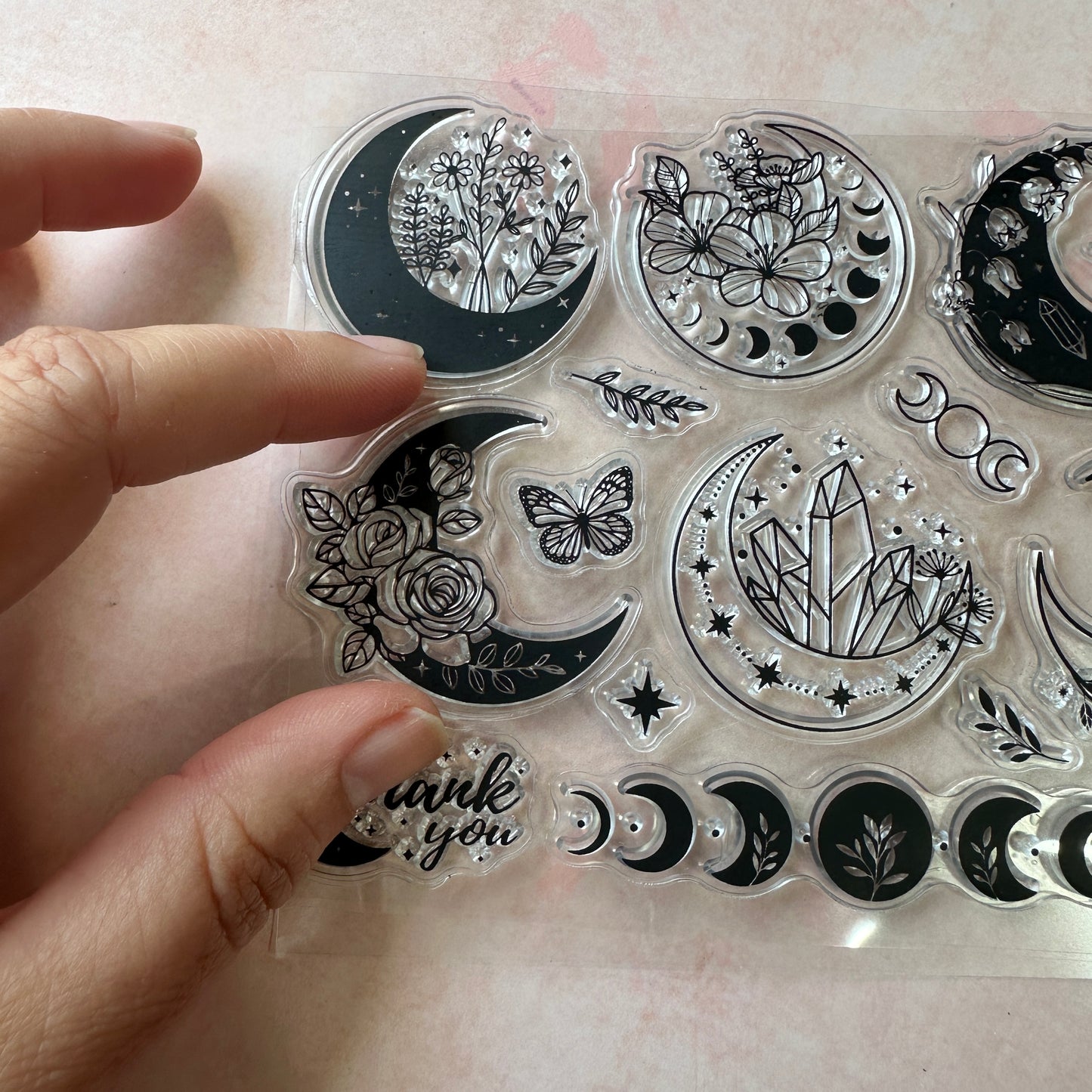 Celestial Moons clear rubber stamp polymer clay scrapbook mixed media gelli printing