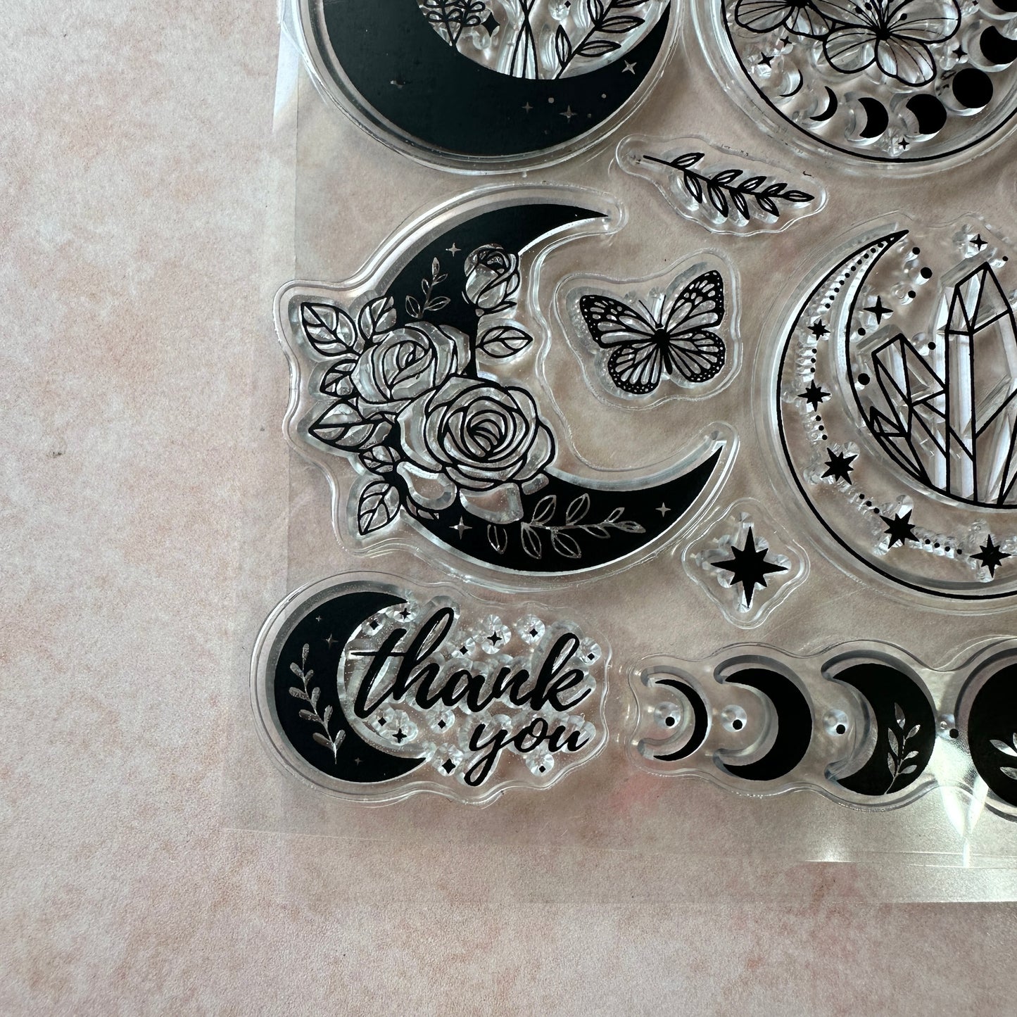 Celestial Moons clear rubber stamp polymer clay scrapbook mixed media gelli printing