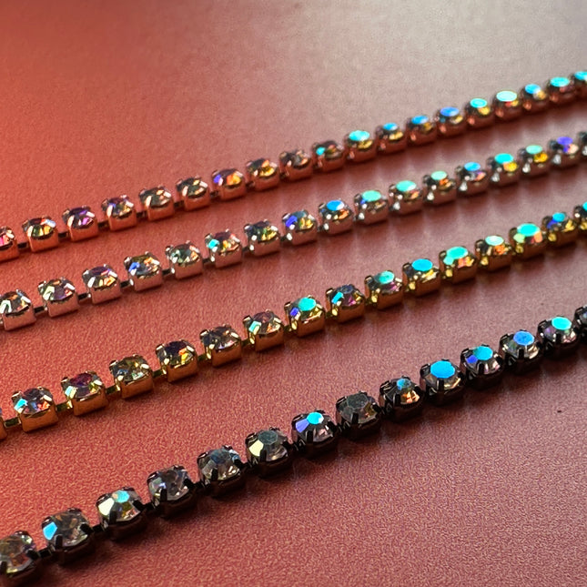 AB Crystal Rhinestone Cup Chain 1 yard 6ss 2mm stones rose gold gunmetal silver - Create Along 