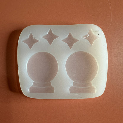 Crystal Ball or Snowglobe silicone earring mold for polymer clay and UV resin - Create Along 