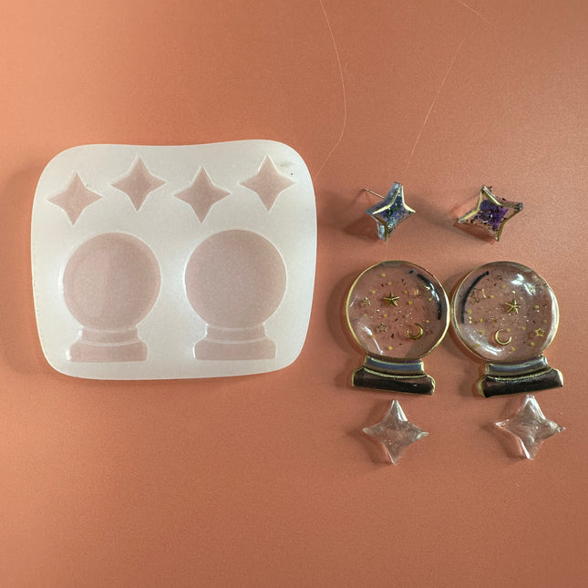 Crystal Ball or Snowglobe silicone earring mold for polymer clay and UV resin - Create Along 
