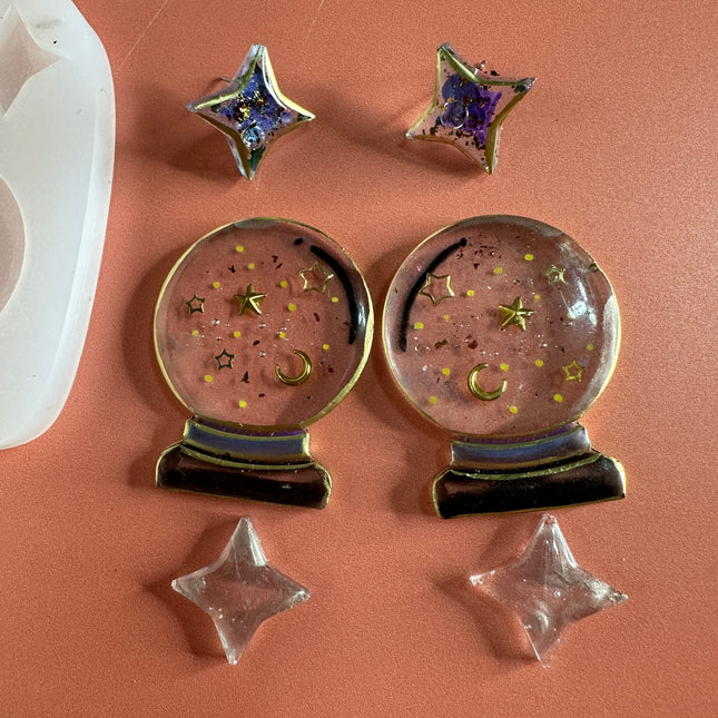Crystal Ball or Snowglobe silicone earring mold for polymer clay and UV resin - Create Along 