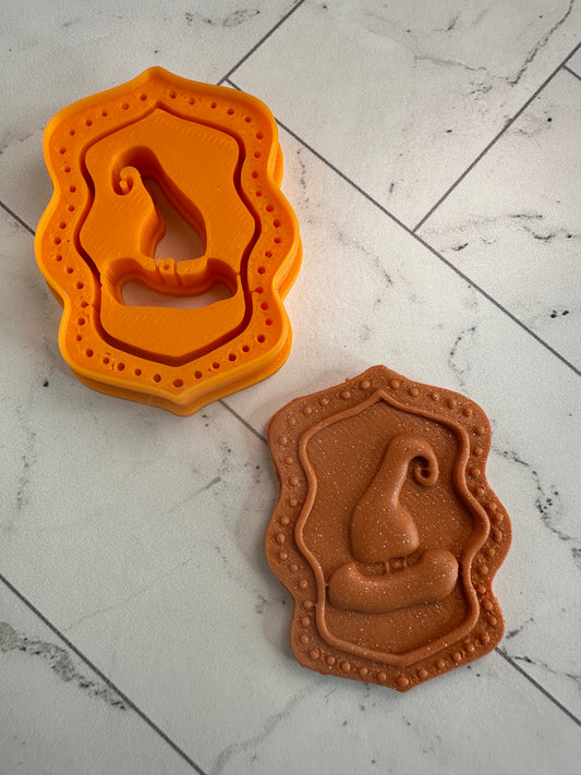 Framed Witch's hat relief polymer clay cutter