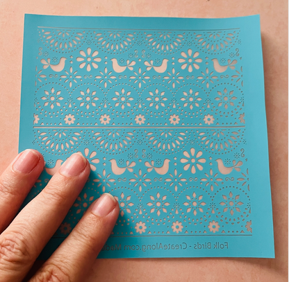 Folk Bird Flower floral folk art Summer Spring Silk screen - Create Along 