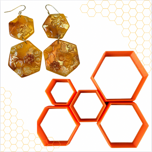 Hexagons Honeycomb bee polymer clay cutter set of 5 basics