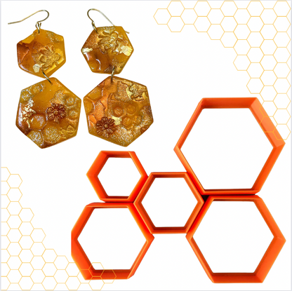 Hexagons Honeycomb bee polymer clay cutter set of 6 basics - Create Along 