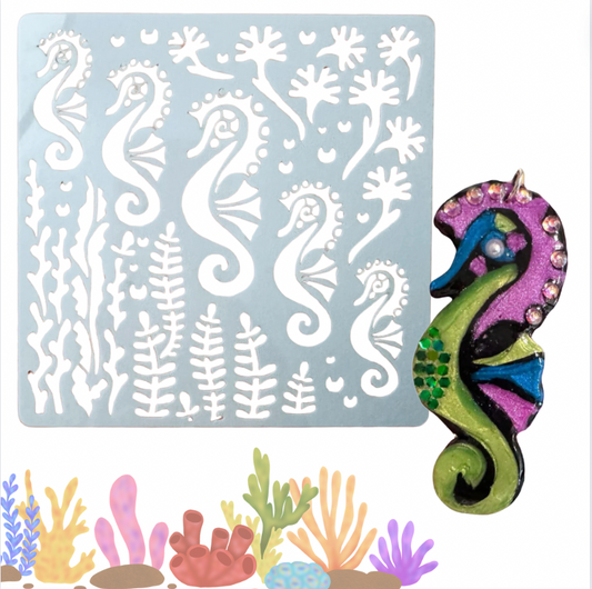 Fanta-Sea Stencil crafting mylar plastic 10mil seahorse and coral design