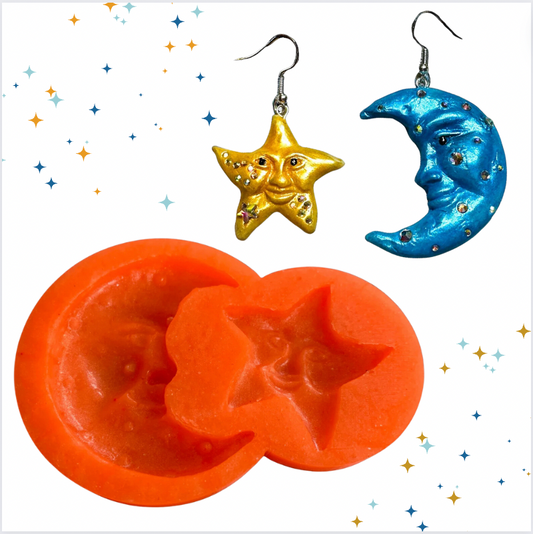 Crescent Man in the Moon and Star Silicone Earring Jewelry Mold for UV resin, polymer clay tools and supplies