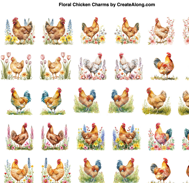 Floral Chicken Charms Magic Transfer Paper Digital Image download