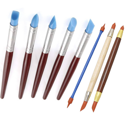 Rubber Tipped set of 8 Large Sculpting Tool Wands for polymer clay - Create Along 