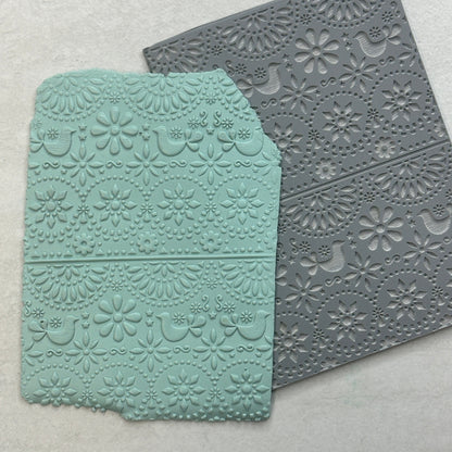 Floral Folk Art polymer clay rubber stamp texture sheet - Create Along 
