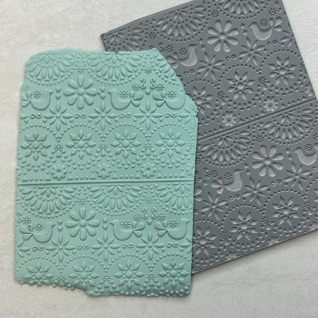 Floral Folk Art polymer clay rubber stamp texture sheet - Create Along 