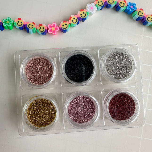 Metallic Micro Caviar No-Hole Beads – Set of 6 for Polymer Clay & Mixed Media - Create Along 