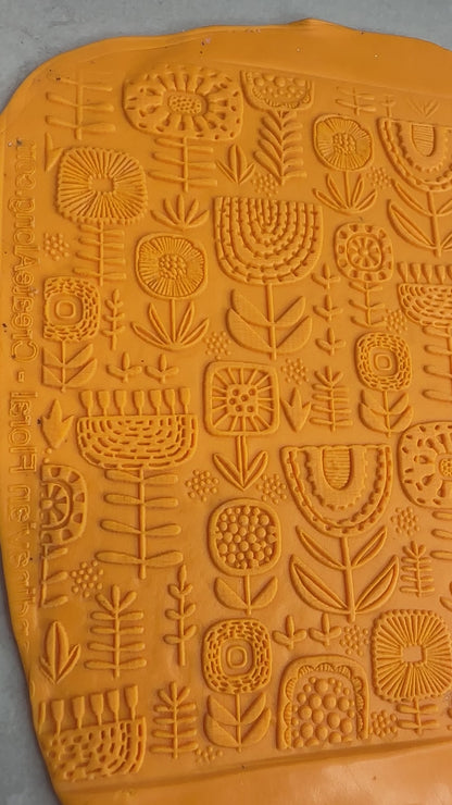Scandi Flowers Rubber Stamp polymer clay texture sheet