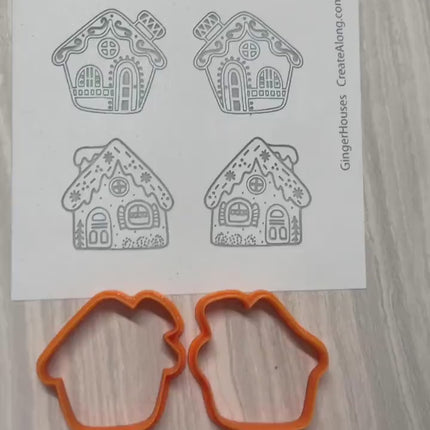 Christmas Gingerbread Holiday House Earring kit polymer clay cutter set and silkscreen stencil