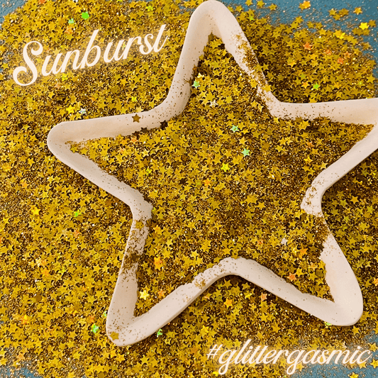 Glitter Sunburst Gold Stars holo for pens candles earrings clay resin mugs slime tumblers nail art 2 oz