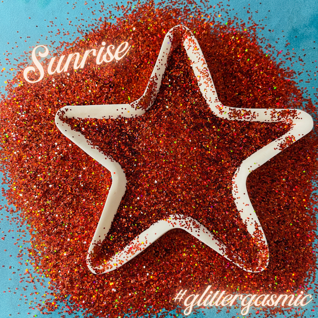 Glitter Sunrise fine 1/4 orange gold holo for pens candles earrings clay resin mugs slime tumblers nail art 2 oz - Create Along 