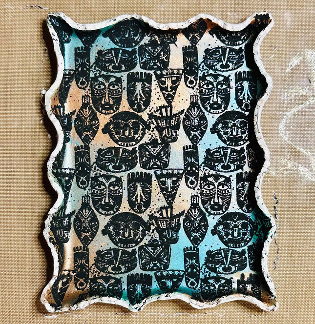 Tiki Faces Hawaii Tropical head polymer clay silk screen stencil - Create Along 