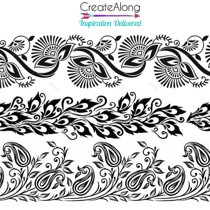 Silkscreen Cindi's Paisley Peacock Borders polymer clay Stencil Pattern - Create Along 