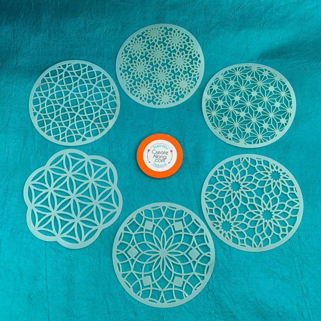 Coin Set #3 Round Mandala Stencils 6 patterns for polymer clay art jewelry mixed media - Create Along 