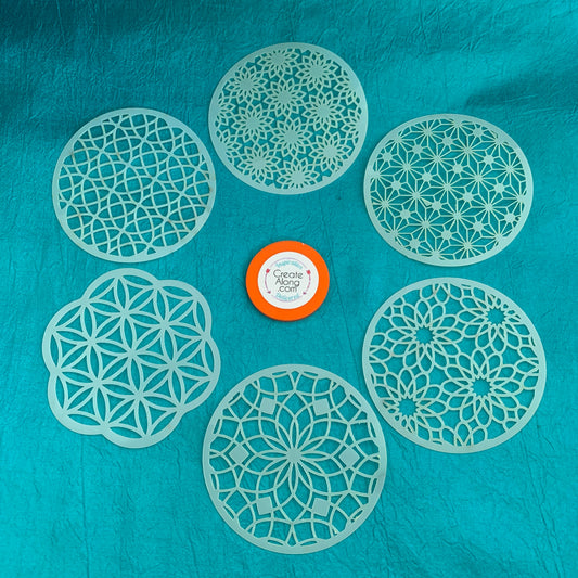 Coin Set #3 Round Mandala Stencils 6 patterns for polymer clay art jewelry mixed media - Polymer Clay TV tutorial and supplies