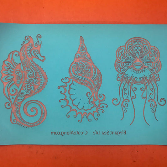 Silkscreen Cindi's Elegant Sea Life polymer clay Stencil Pattern
