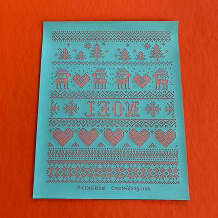 Knitted Noel Reindeer Knit Hearts Tree Silk Screen Stencil for Polymer Clay, Art Jewelry, Mixed Media - Create Along 
