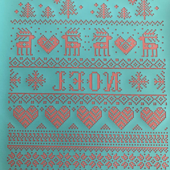 Knitted Noel Reindeer Knit Hearts Tree Silk Screen Stencil for Polymer Clay, Art Jewelry, Mixed Media - Create Along 