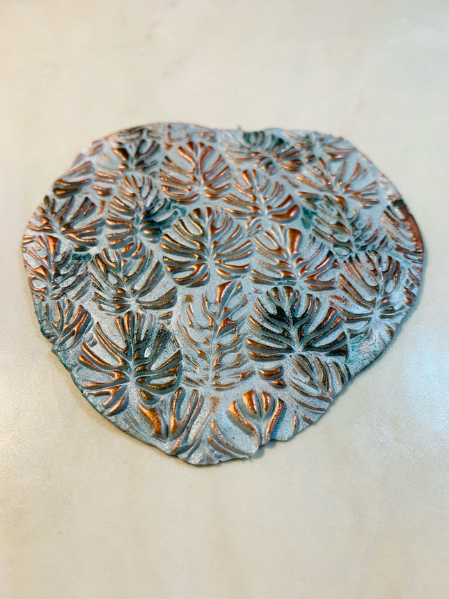 Tropical Large Monstera Leaves plant Rubber Stamp Texture Sheet Mat for polymer clay metal clay mixed media art - Create Along 