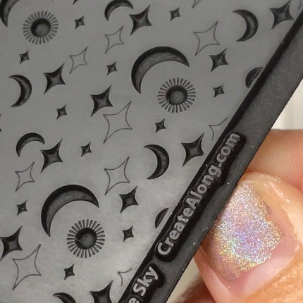 Sparkle Sky stars moons Rubber Stamp Texture Sheet Mat for polymer clay metal clay mixed media art - Create Along 
