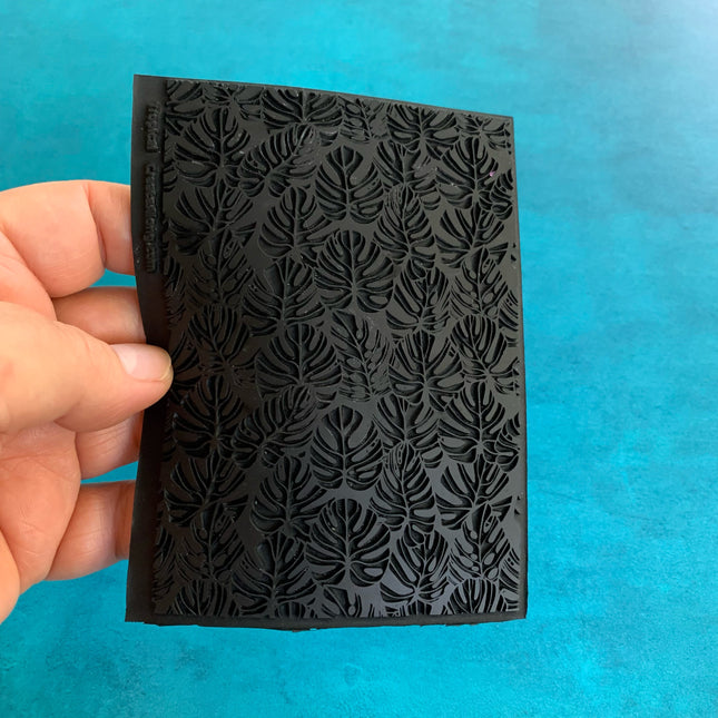 Tropical Large Monstera Leaves plant Rubber Stamp Texture Sheet Mat for polymer clay metal clay mixed media art - Create Along 