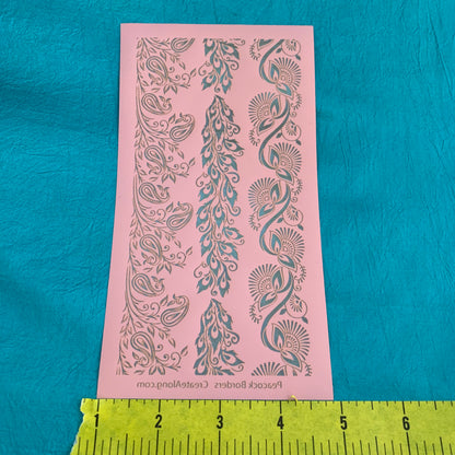 Silkscreen Cindi's Paisley Peacock Borders polymer clay Stencil Pattern - Create Along 