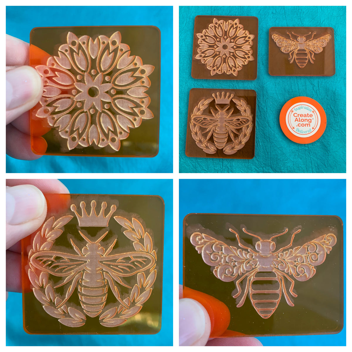 Set of 3 Cindi McGee Queen Bees Deco Disc stamps texture polymer clay art jewelry mixed-media