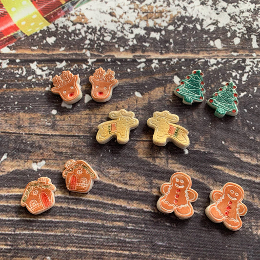 Christmas Gingerbread Stud Earring toppers buttons silicone clay resin mold