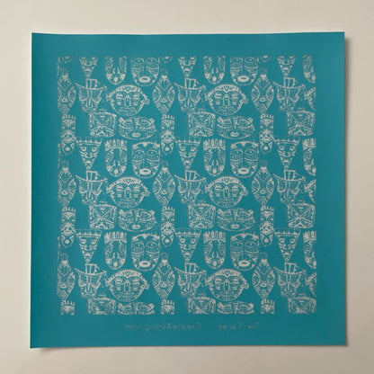Tiki Faces Hawaii Tropical head polymer clay silk screen stencil - Create Along 