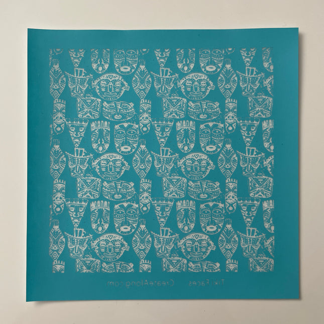 Tiki Faces Hawaii Tropical head polymer clay silk screen stencil - Create Along 