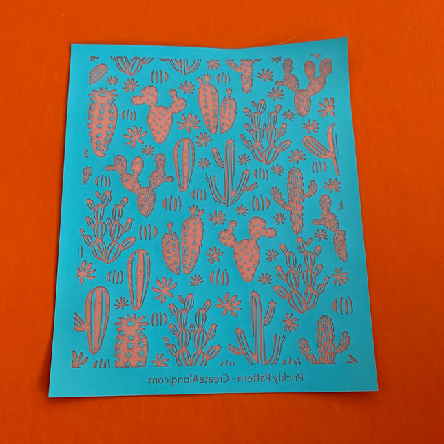 Silk Screen Prickly Cactus Pattern Stencil For Polymer Clay - Create Along 